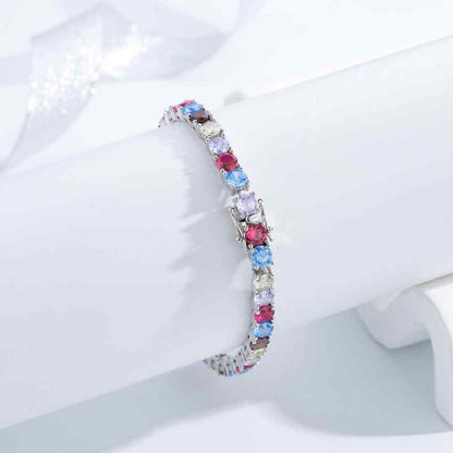 Jzora handmade rainbow round cut vintage sterling silver diamond bracelet