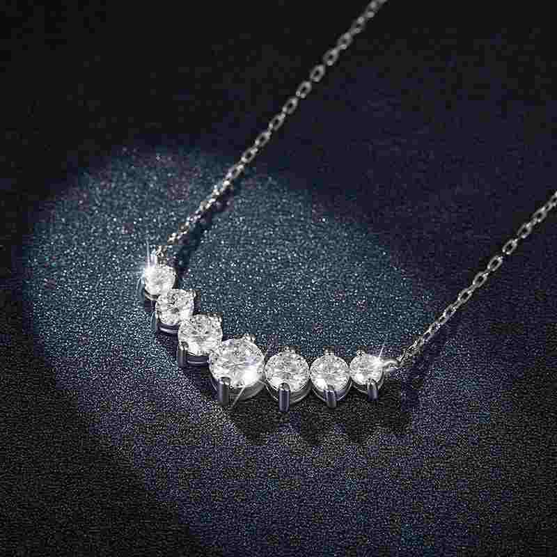 Jzora handmade smile V shaped classic full 1.7ct moissanite diamond sterling silver necklace
