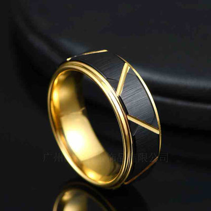 Jzora handmade personalised stylish black gold tungsten steel wedding men's band