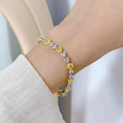 Jzora Handmade Heart Shaped Yellow Sterling Silver Diamond Bracelet