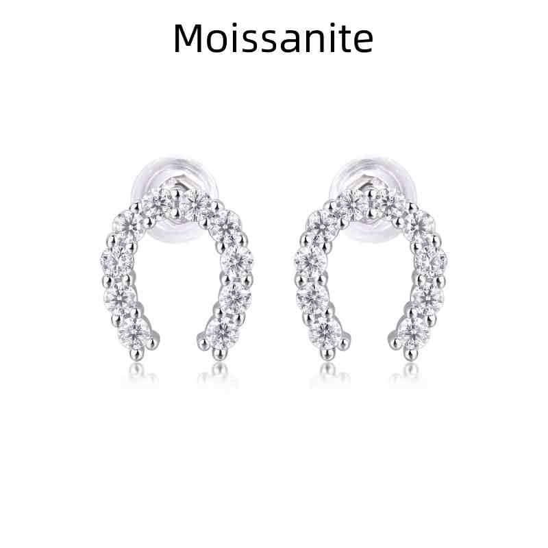 Jzora handmade U shape round vintage Moissanite sterling silver earrings