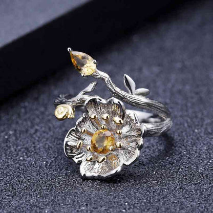 Jzora handmade pear cut flower sterling silver adjustable ring
