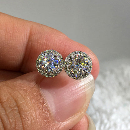 Jzora round cut halo diamond sterling silver earrings