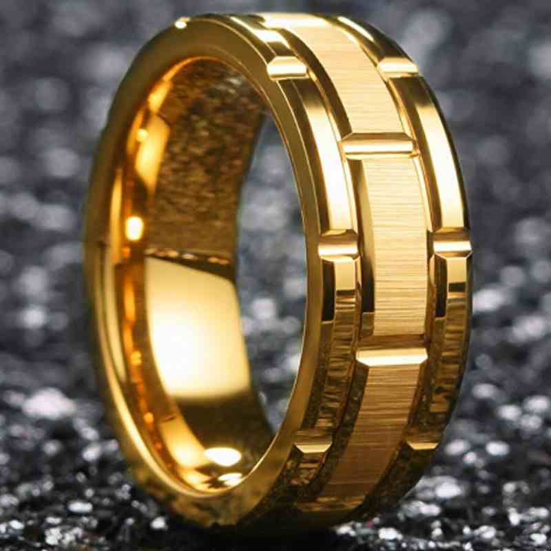 Jzora handmade gold simple style trendy tungsten steel wedding men's band