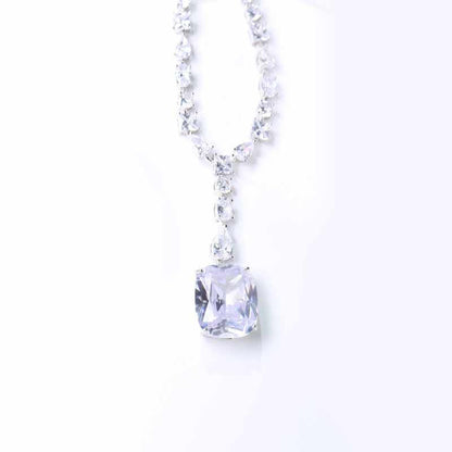 Jzora Handmade Cushion Cut Elegant Sterling Silver Diamond Necklace