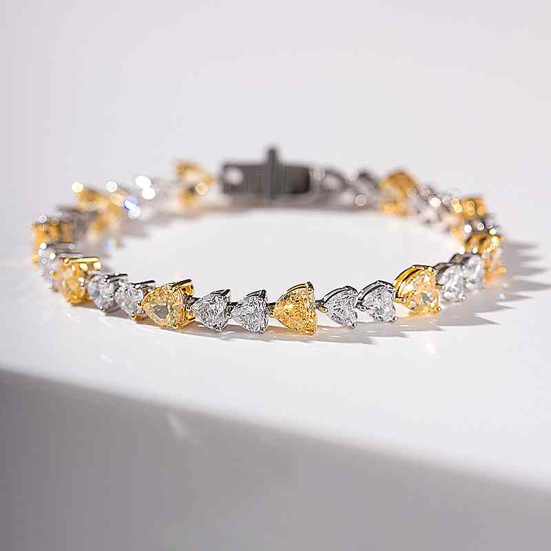 Jzora Handmade Heart Shaped Yellow Sterling Silver Diamond Bracelet