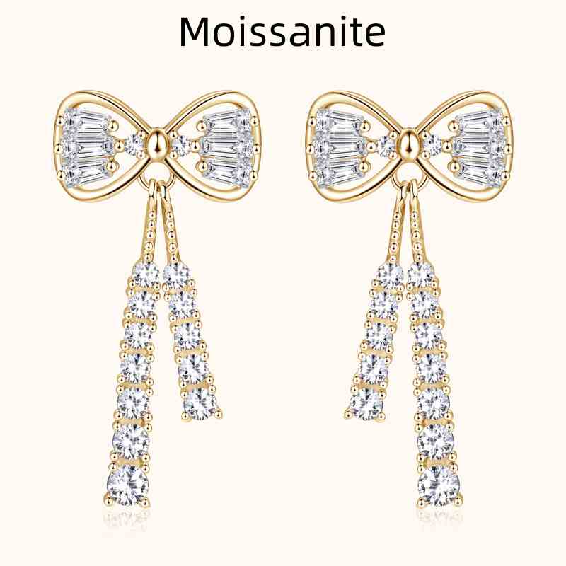 Jzora handmade bow tassel fashion Moissanite sterling silver earrings