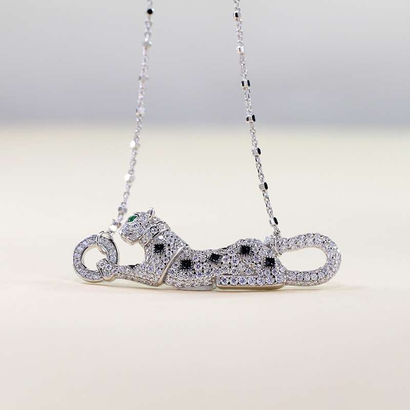 Jzora handmade leopard vintage sterling silver diamond necklace