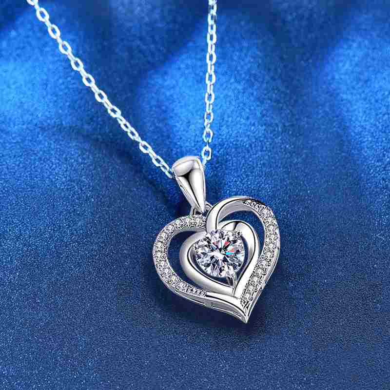 Jzora handmade 1ct heart D color moissanite sterling silver necklace