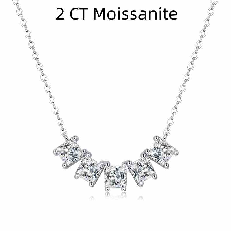 Jzora handmade 2ct princess cut classic Moissanite sterling silver necklace