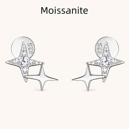 Jzora handmade star round cut vintage Moissanite sterling silver earrings