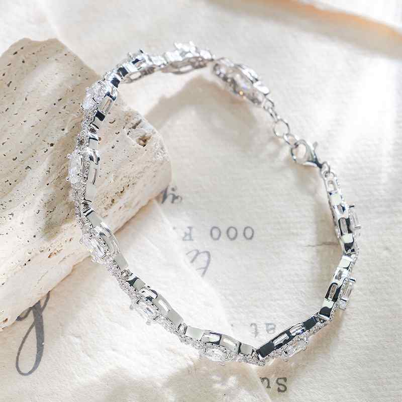Jzora handmade oval cut classic sterling silver diamond bracelet