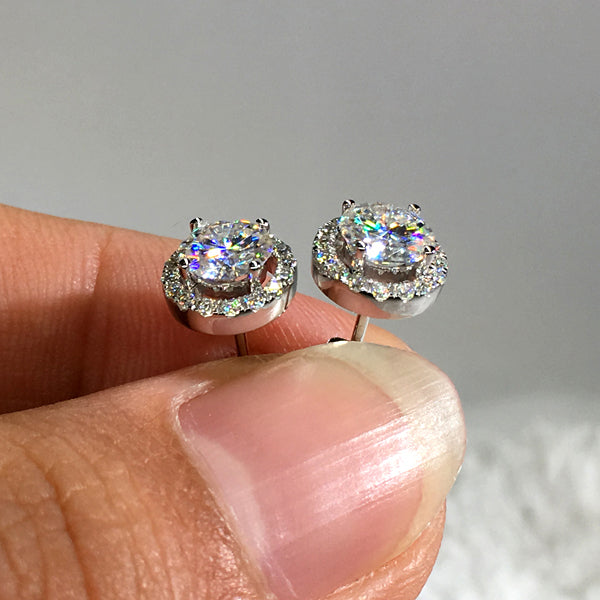 Jzora round cut halo diamond sterling silver earrings