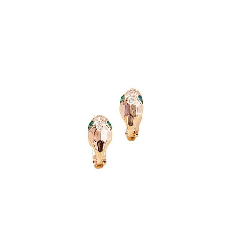 Jzora handmade green snake sterling silver diamond stud earrings