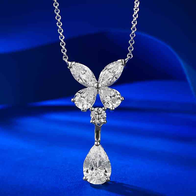 Jzora handmade 2ct butterfly pear cut vintage sterling silver necklace