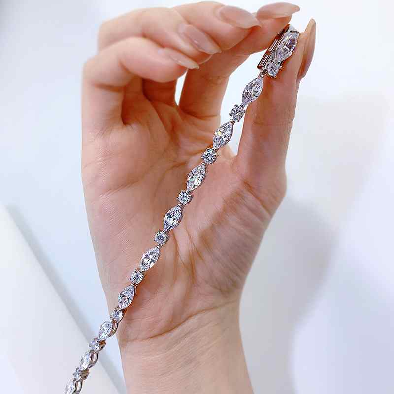 Jzora handmade marquise cut classic sterling silver diamond bracelet