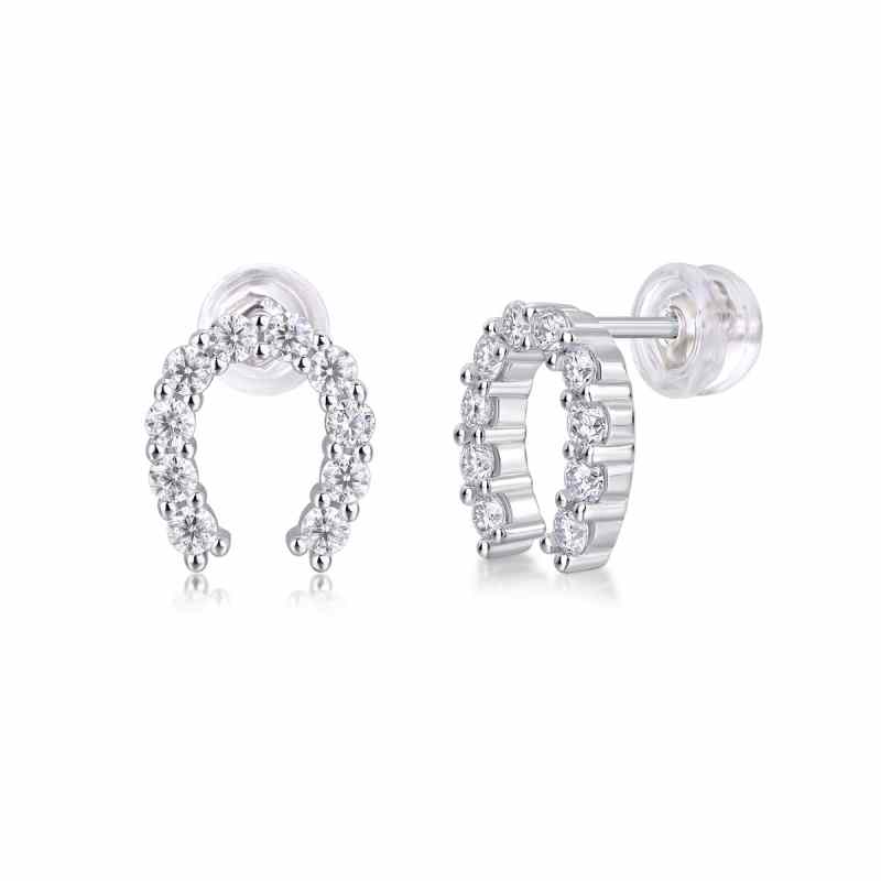 Jzora handmade U shape round vintage Moissanite sterling silver earrings