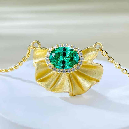 Jzora handmade 1ct Paraiba emerald oval cut vintage sterling silver necklace