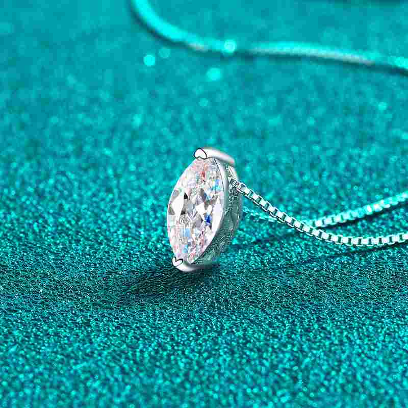 Jzora handmade 1ct marquise cut vintage Moissanite sterling silver necklace