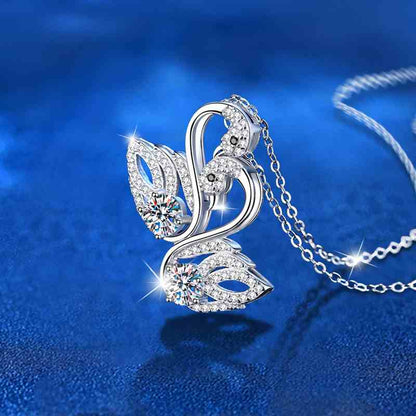 Jzora handmade moissanite double swan D color sterling silver necklace