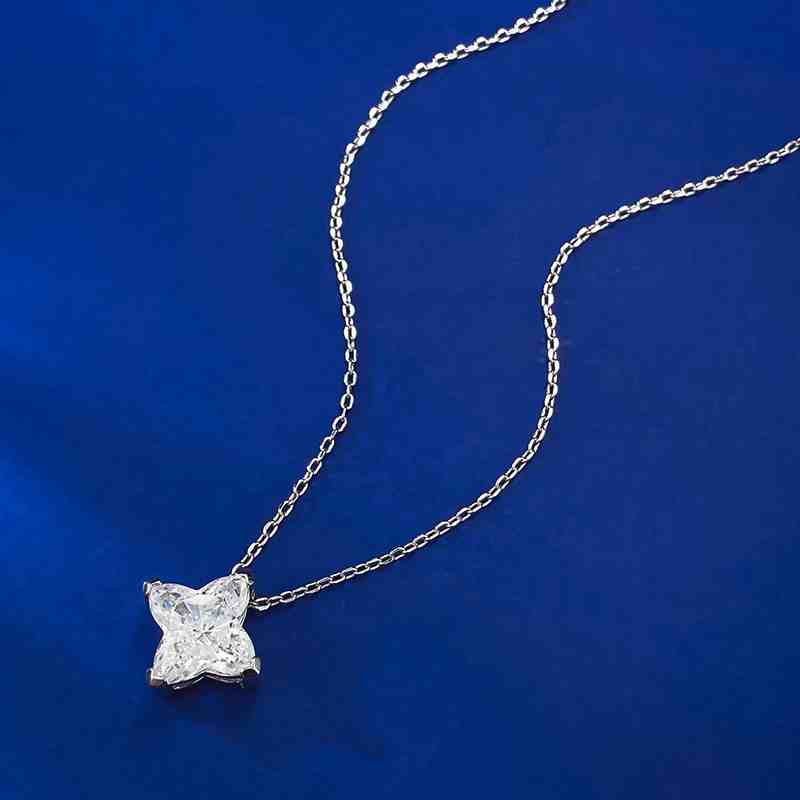 Jzora handmade four-pointed star shaped diamond sterling silver necklace