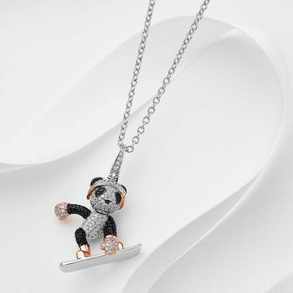 Jzora handmade skateboard bear sterling silver diamond hipster necklace