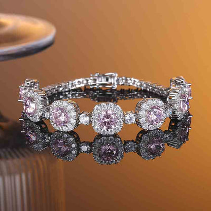 Jzora Handmade Fashion Round Cherry Blossom Pink Diamond Bracelet