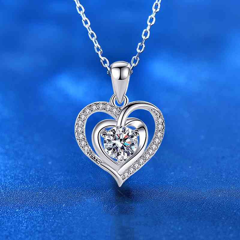 Jzora handmade 1ct heart D color moissanite sterling silver necklace