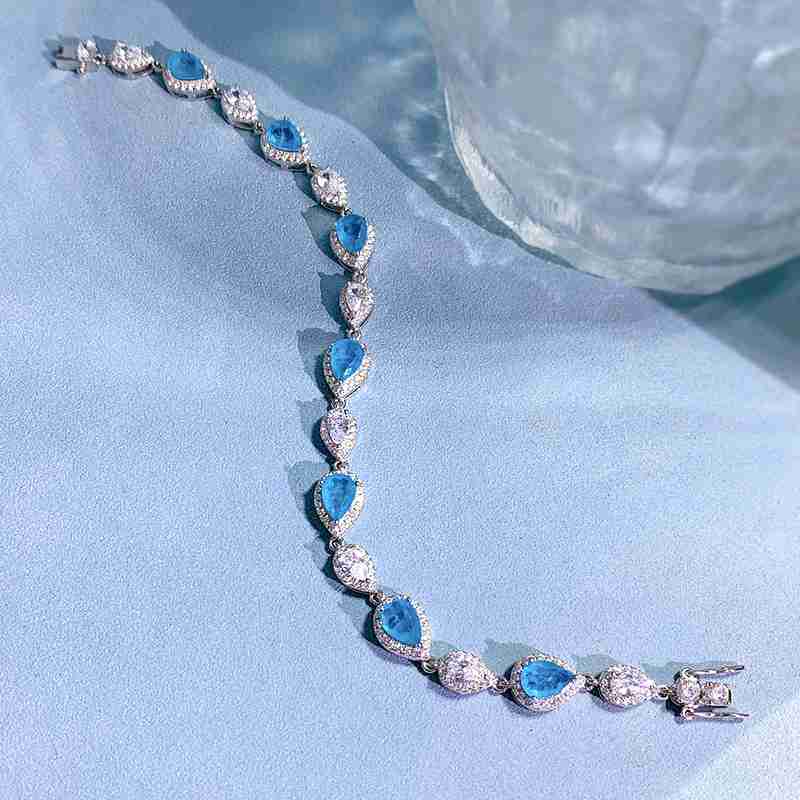 Jzora handmade Paraiba pear cut fashion sterling silver diamond bracelet