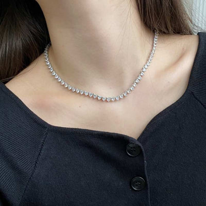 Jzora handmade white heart classic sterling silver diamond necklace
