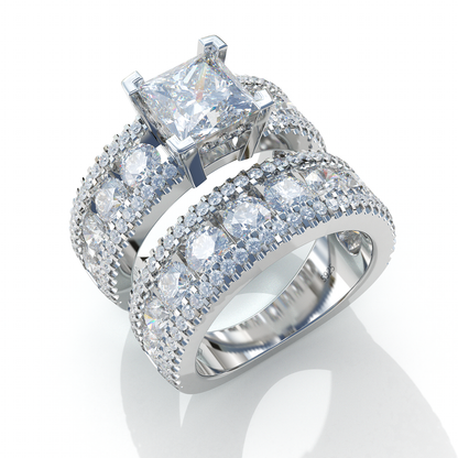Jzora princess cut created diamond sterling silver vintage bridal set