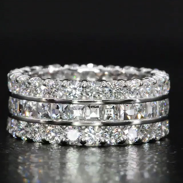 Jzora handmade created diamond  princess cut vintage sterling silver women's band eternity wedding ring
