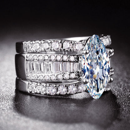 Jzora vintage marquise cut handmade created diamond  sterling silver bridal set wedding ring