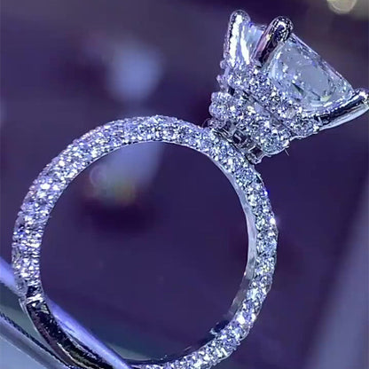 Jzora handmade princess cut  vintage created diamond sterling silver engagement ring wedding ring