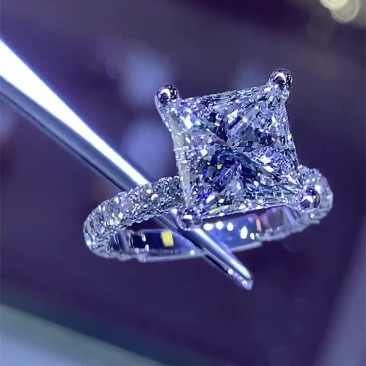 Jzora handmade princess cut  vintage created diamond sterling silver engagement ring wedding ring