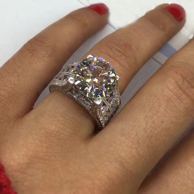 Jzora handmade 5ct round cut created diamond sterling silver engagement ring