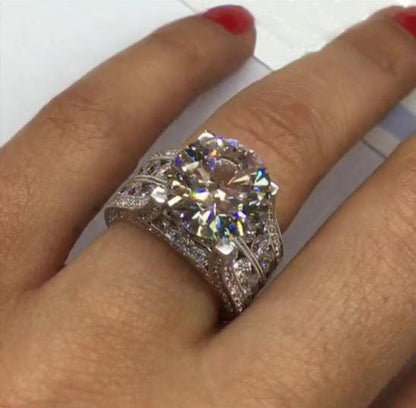 Jzora handmade 5ct round cut created diamond sterling silver engagement ring
