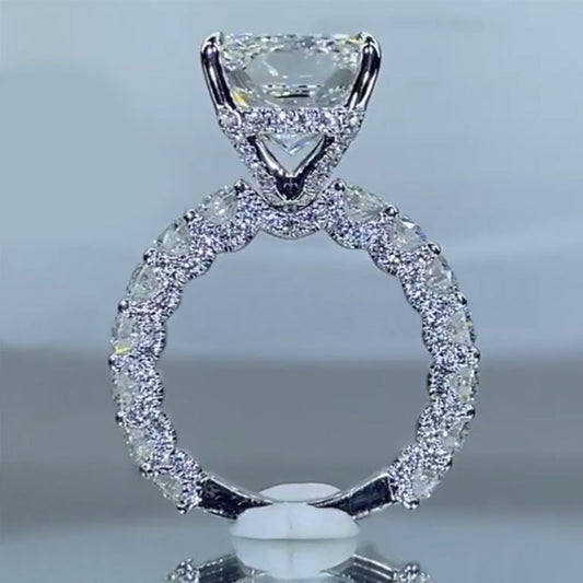 Jzora handmade radiant cut created diamond sterling silver wedding ring