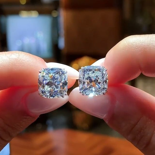Jzora Handmade Cushion Cut Created Diamond Sterling Silver Earrings