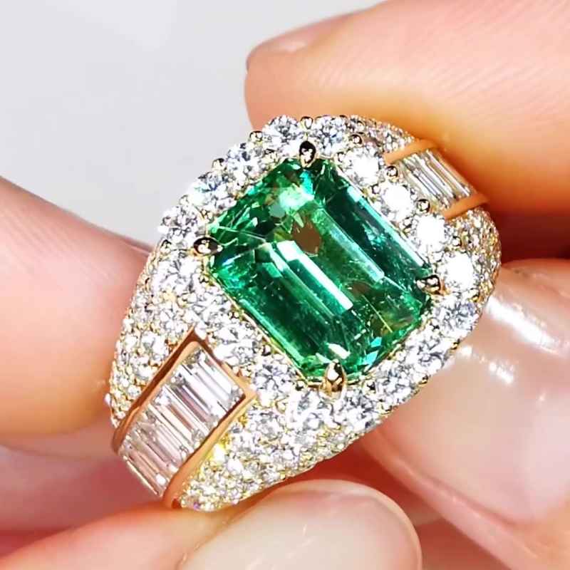 Jzora handmade gold 4 ct emerald sterling silver engagement ring