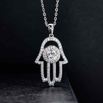 Jzora handmade 1ct round cut hand of Fatima Moissanite sterling silver necklace