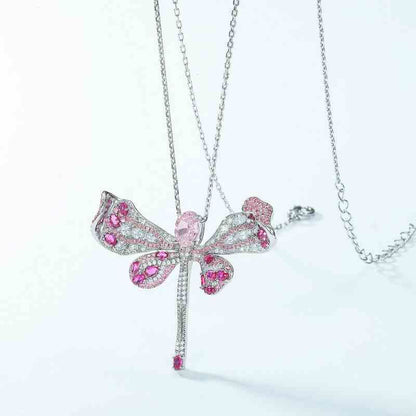 Jzora handmade pink dragonfly oval cut vintage sterling silver necklace