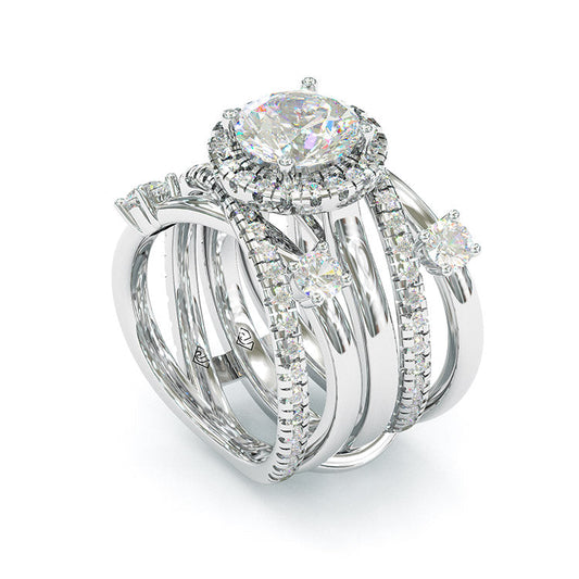 Jzora handmade round cut  diamond wedding ring sterling silver bridal set