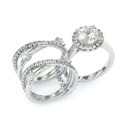 Jzora handmade round cut  diamond wedding ring sterling silver bridal set
