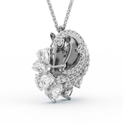 Jzora Handmade Classic Horse Sterling Silver Diamond Necklace