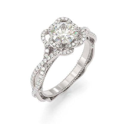 Jzora handmade Four Leaf Clover sterling silver engagement ring wedding ring