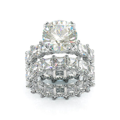 Jzora round cut vintage sterling silver created diamond bridal set wedding ring