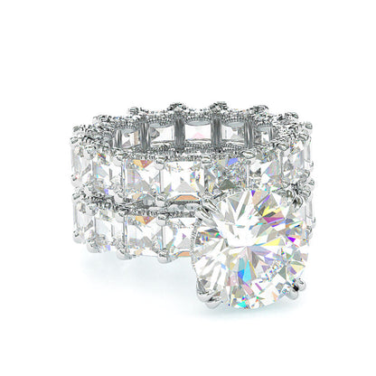 Jzora round cut vintage sterling silver created diamond bridal set wedding ring