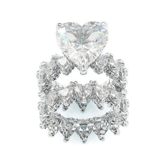 Jzora handmade classic heart shaped created diamond sterling silver wedding bridal set