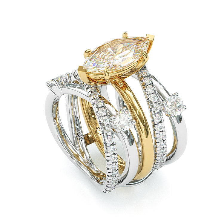 Jzora 3ct marquise cut two tone wedding ring anniversary ring bridal set